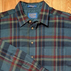 Pendleton Lodge Men’s L Tartan Plaid Wool Western Made In USA Blue Green Red